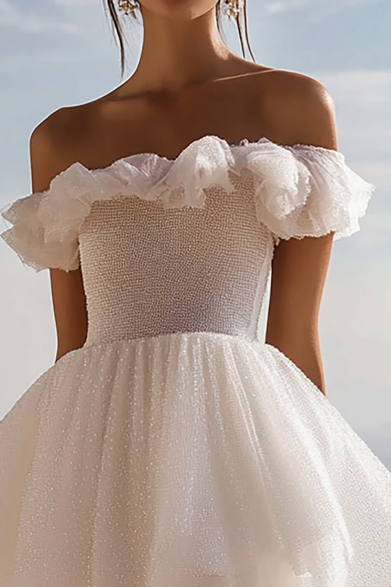 Load image into Gallery viewer, White Sequins Mini Ruffled Graduation Dress