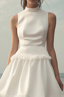 Load image into Gallery viewer, White Satin Mini Sleeveless Graduation Dress with Ruffles