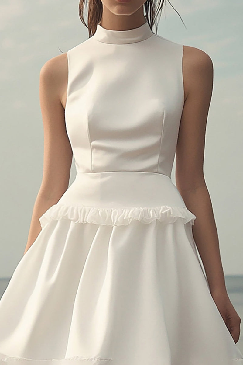 Load image into Gallery viewer, White Satin Mini Sleeveless Graduation Dress with Ruffles