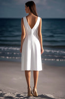 Load image into Gallery viewer, White Satin Sheath V-Neck Graduation Dress