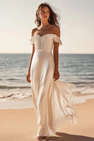 Load image into Gallery viewer, Ivory Satin A Line Ruched Long Formal Dress