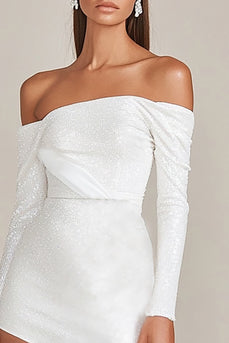 Sparkly Off the Shoulder Sequins Little White Dress