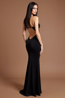Load image into Gallery viewer, Black Sheath Satin Strapless Long Formal Dress with Slit