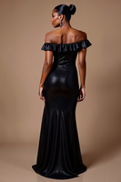 Load image into Gallery viewer, Sparkly Black Sheath Sequins Off the Shoulder Long Formal Dress with Slit