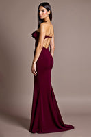Load image into Gallery viewer, Burgundy Satin Mermaid Backless Strapless Formal Dress