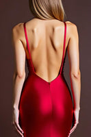 Load image into Gallery viewer, Red Sheath Satin Ruched Long Formal Dress with Slit