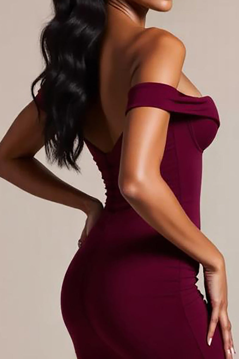 Load image into Gallery viewer, Burgundy Mermaid Off the Shoulder Long Formal Dress