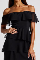 Load image into Gallery viewer, Tiered Chiffon Off the Shoulder Little Black Dress