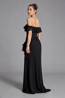 Load image into Gallery viewer, Black Chiffon Ruffled A Line Long Formal Dress with Slit