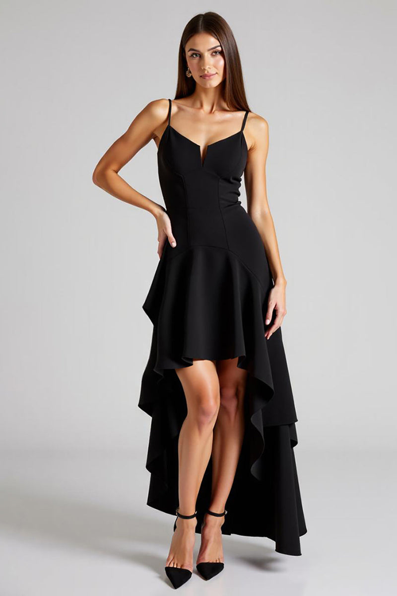Load image into Gallery viewer, Black A Line High Low Pleated Formal Dress