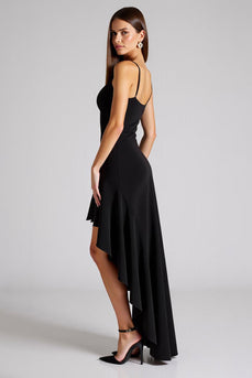 Black A Line High Low Pleated Formal Dress