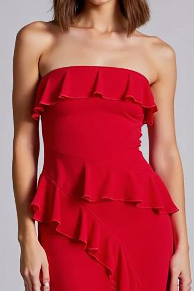 Load image into Gallery viewer, Red A Line Chiffon Long Formal Dress with Ruffles