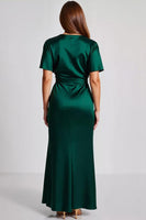 Load image into Gallery viewer, Dark Green Satin Sheath Long Formal Dress