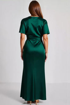 Dark Green Satin Sheath Long Formal Dress