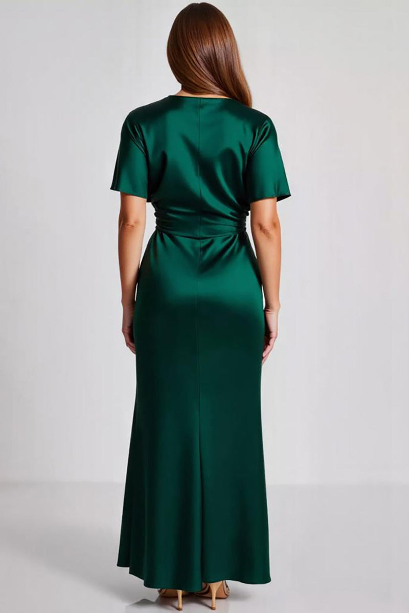 Load image into Gallery viewer, Dark Green Satin Sheath Long Formal Dress