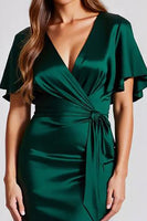 Load image into Gallery viewer, Dark Green Satin Sheath Long Formal Dress