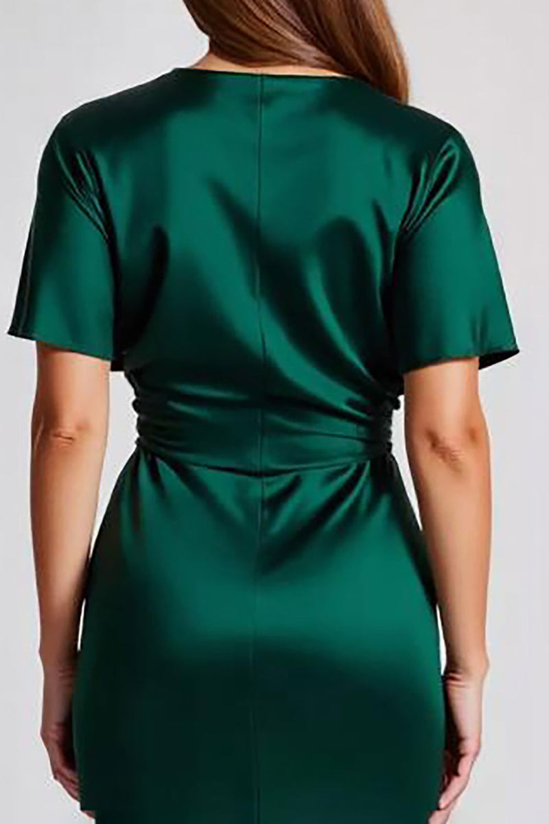Load image into Gallery viewer, Dark Green Satin Sheath Long Formal Dress