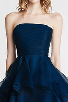 Load image into Gallery viewer, Navy Tulle Tiered Strapless A Line Long Formal Dress
