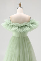 Load image into Gallery viewer, Dusty Sage A Line Tulle Long Formal Dress with Ruffles