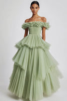 Load image into Gallery viewer, Dusty Sage Tulle Ball Gown Maxi Formal Dress with Ruffles