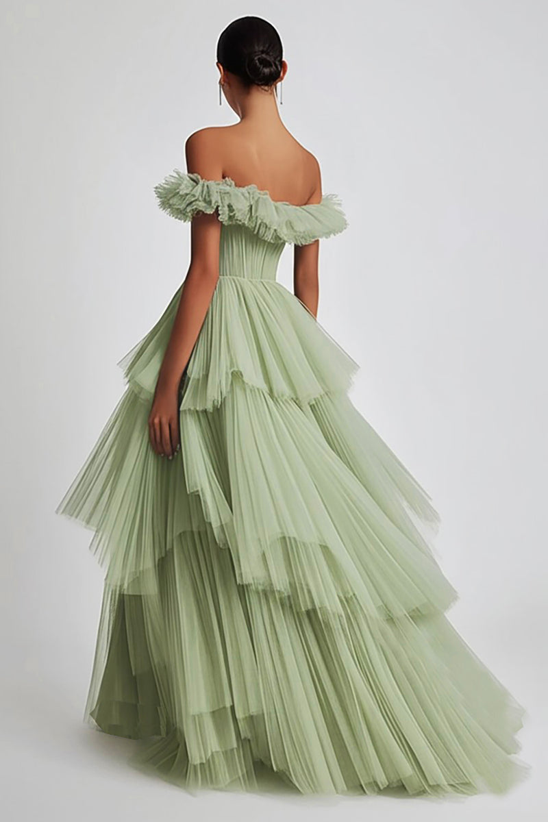 Load image into Gallery viewer, Dusty Sage Tulle Ball Gown Maxi Formal Dress with Ruffles