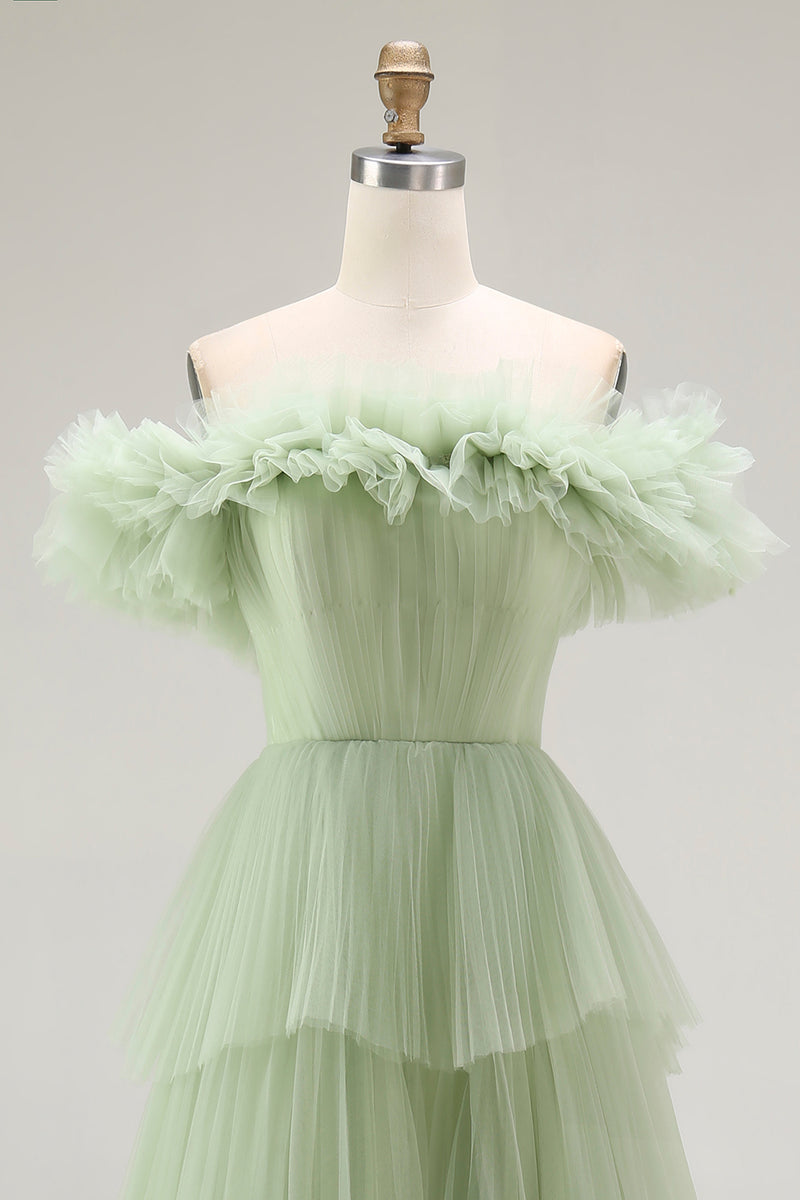 Load image into Gallery viewer, Dusty Sage Tulle Ball Gown Maxi Formal Dress with Ruffles