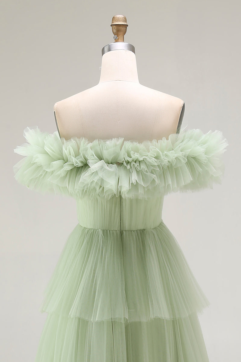 Load image into Gallery viewer, Dusty Sage Tulle Ball Gown Maxi Formal Dress with Ruffles