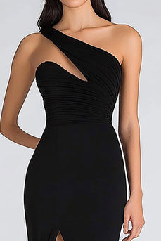 Chiffon Mermaid One Shoulder Keyhole Long Black Tie Dress