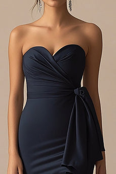 Navy Mermaid Sweetheart Long Formal Dress with Slit