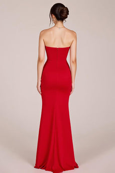 Red Strapless Sheath Keyhole Long Formal Dress with Slit