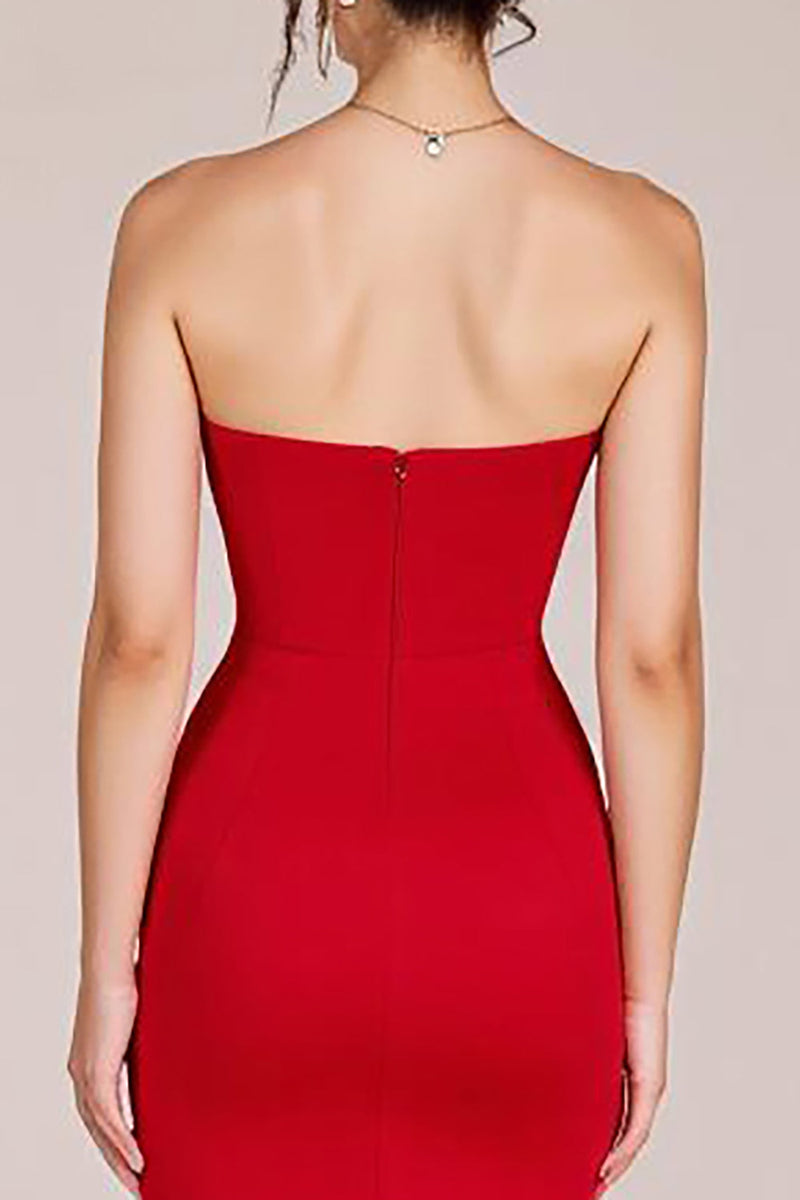 Load image into Gallery viewer, Red Strapless Sheath Keyhole Long Formal Dress with Slit