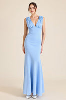 Load image into Gallery viewer, Sky Blue Sheath Sleeveless Long Formal Dress with 3D Flowers