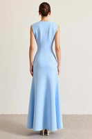 Load image into Gallery viewer, Sky Blue Sheath Ruched Long Formal Dress with Slit