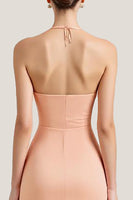 Load image into Gallery viewer, Peach A Line Chiffon Deep V-Neck Ruched Long Formal Dress