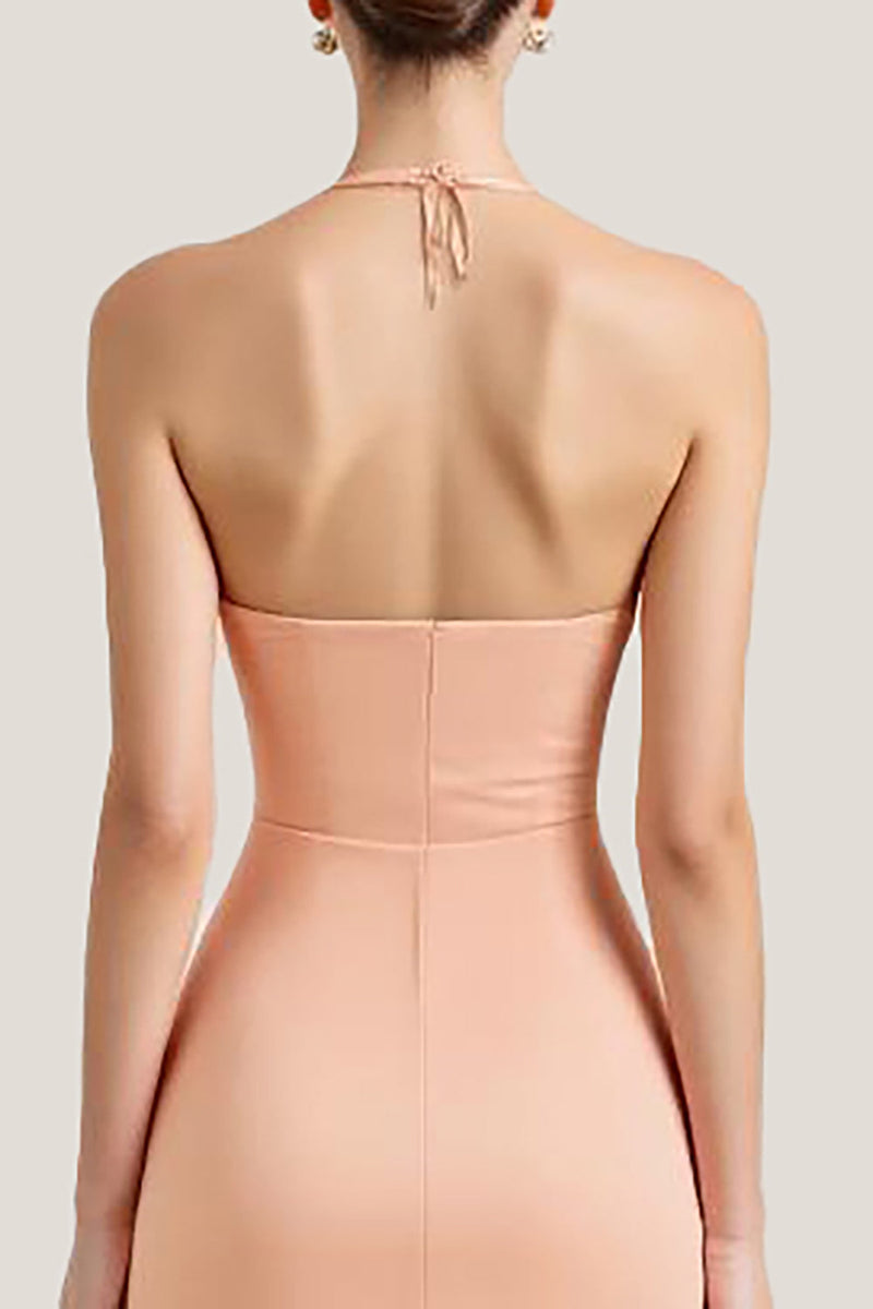 Load image into Gallery viewer, Peach A Line Chiffon Deep V-Neck Ruched Long Formal Dress