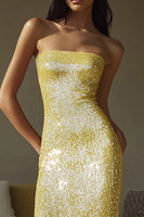 Load image into Gallery viewer, Yellow Sequins Sheath Strapless Long Formal Dress