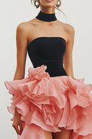 Load image into Gallery viewer, Black&Pink Chiffon High Low Strapless Tiered Formal Dress