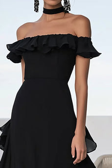 Black Off the Shoulder Chiffon A Long Formal Dress