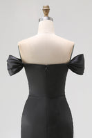 Load image into Gallery viewer, Satin Off the Shoulder Appliqued Long Black Tie Gala Dress with Slit