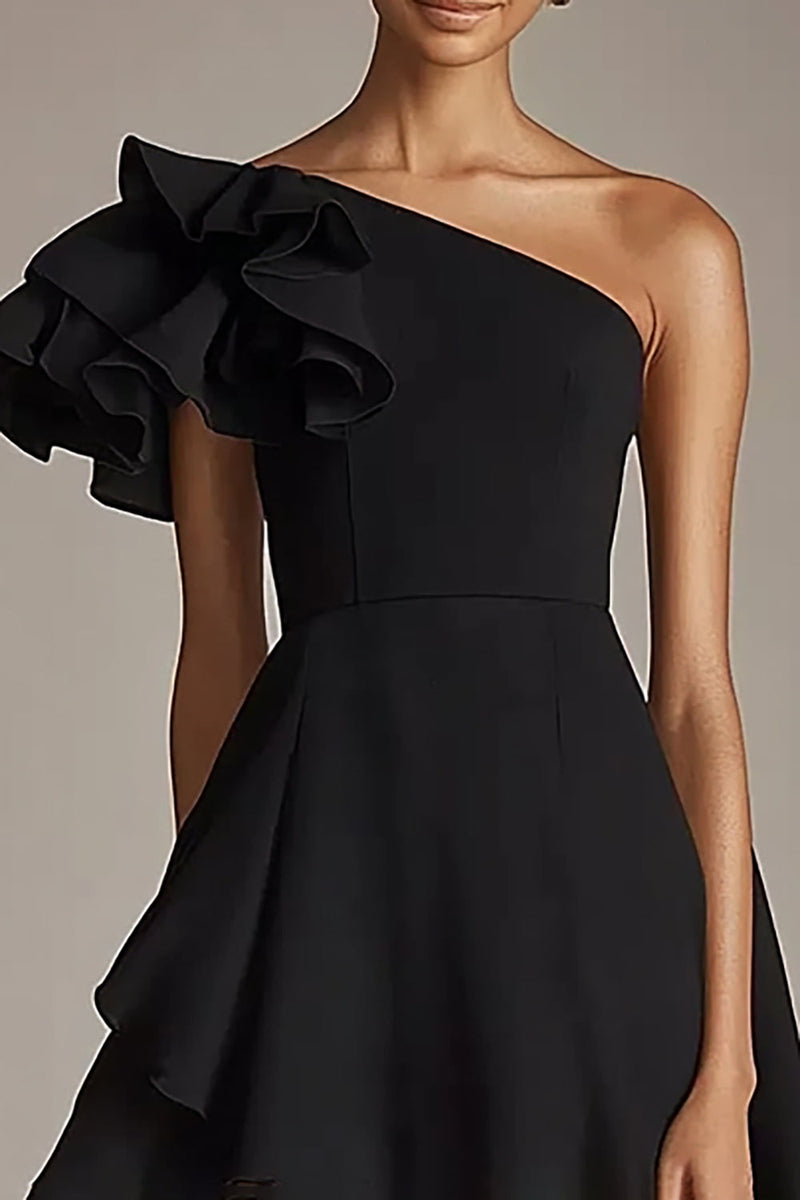 Load image into Gallery viewer, One Shoulder Satin A Line Little Black Dress