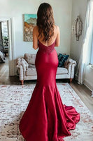 Load image into Gallery viewer, Sparkly Red Mermaid Satin Backless Prom Dress with Slit