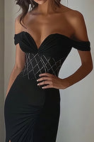 Load image into Gallery viewer, Sparkly Black Mermaid Satin Long Prom Dress with Slit