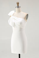 Load image into Gallery viewer, One Shoulder Satin Mini White Dress with Bow
