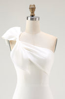 Load image into Gallery viewer, One Shoulder Satin Mini White Dress with Bow