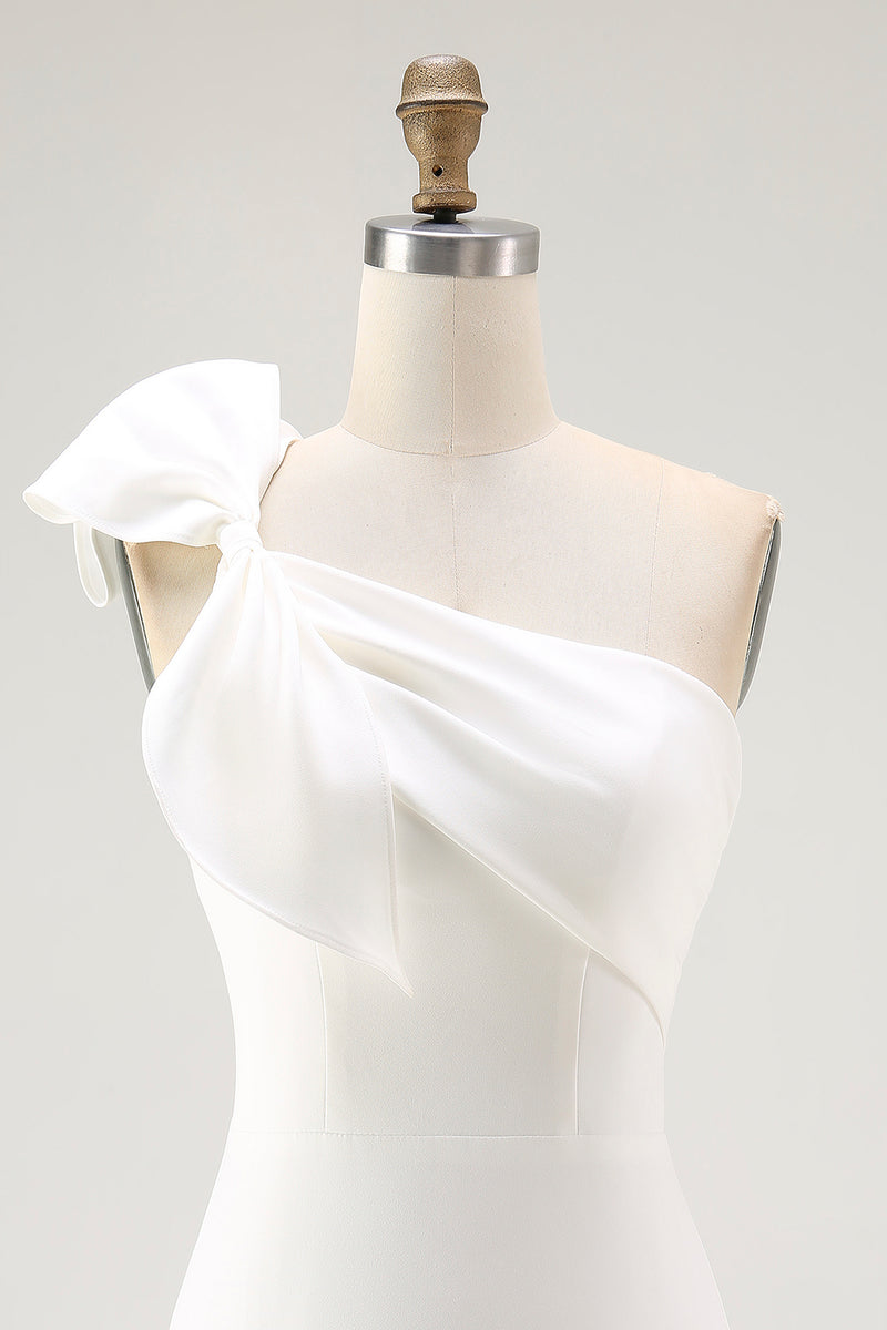 Load image into Gallery viewer, One Shoulder Satin Mini White Dress with Bow