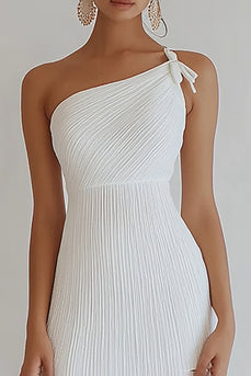 White Bodycon One Shoulder Graduation Dress with Bow