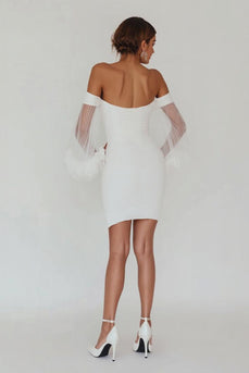 White Bodycon Backless Graduation Dress with Ruffles