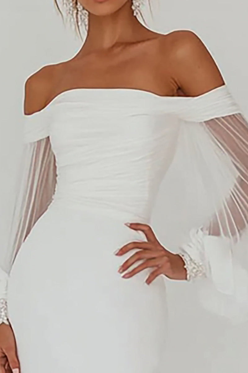 Load image into Gallery viewer, White Bodycon Backless Graduation Dress with Ruffles