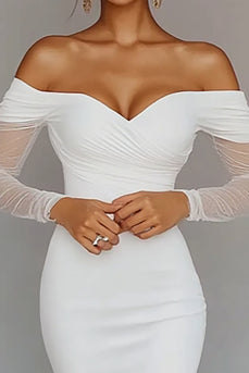 White Satin Bodycon Off the Shoulder Graduation Dress