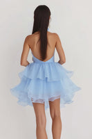 Load image into Gallery viewer, Sky Blue Tulle A Line Halter Backless Graduation Dress